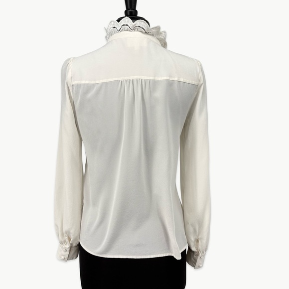 Sézane Chlo 100% Silk Embroidered Long Sleeve Blouse | 36 (US 4) | Ivory White - Picture 9 of 16